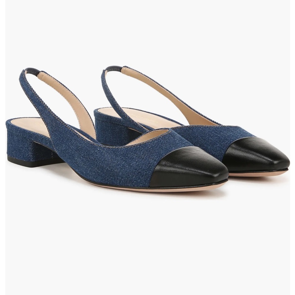 New Veronica Beard Denim Cecile Half d'Orsay Slingback Pump Low Heels